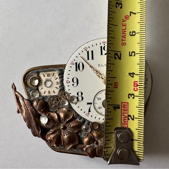 Artisan Designed Signed Antique Watch Parts Elgin Gruen Steampunk Brooch Pin - Picture 14 of 15